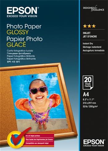 Epson Photo Paper, foto papr, leskl, bl, A4, 200 gm2, 20 ks, C13S042538, inkoustov